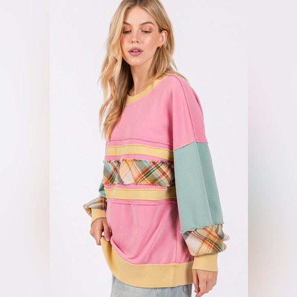 SAGE + FIG Mineral Wash Raw Edge Color Block Sweatshirt 10010016489 - Picture 3 of 6